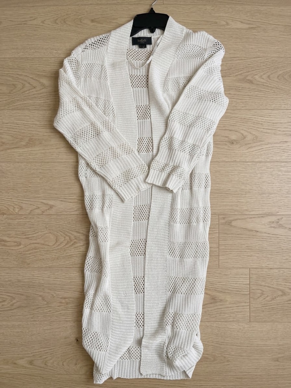 Belldini Open-Weave Long Cardigan — Cream/White
